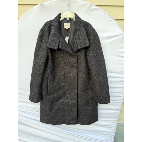LOFT Curly Funnel Neck Black Peacoat Jacket Size Medium NWT - Picture 2 of 10